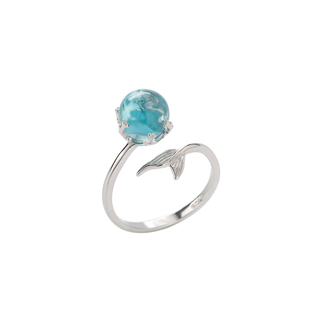 Bague sirène ajustable en argent S925 avec cristal bleu naturel